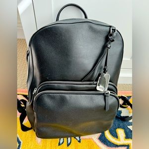 Tumi Black Leather Backpack (navy interior)
